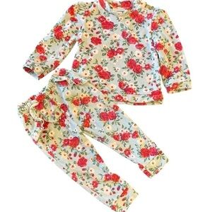 Little Lass fleece floral set of two two long sleeves buttons closure Girl 12M